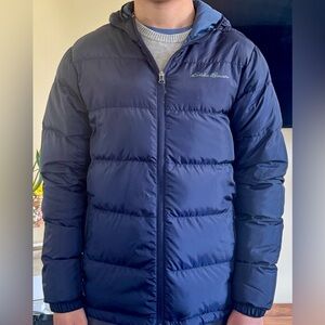 Eddie Bauer Men's Dark Blue Hooded Puffer Jacket